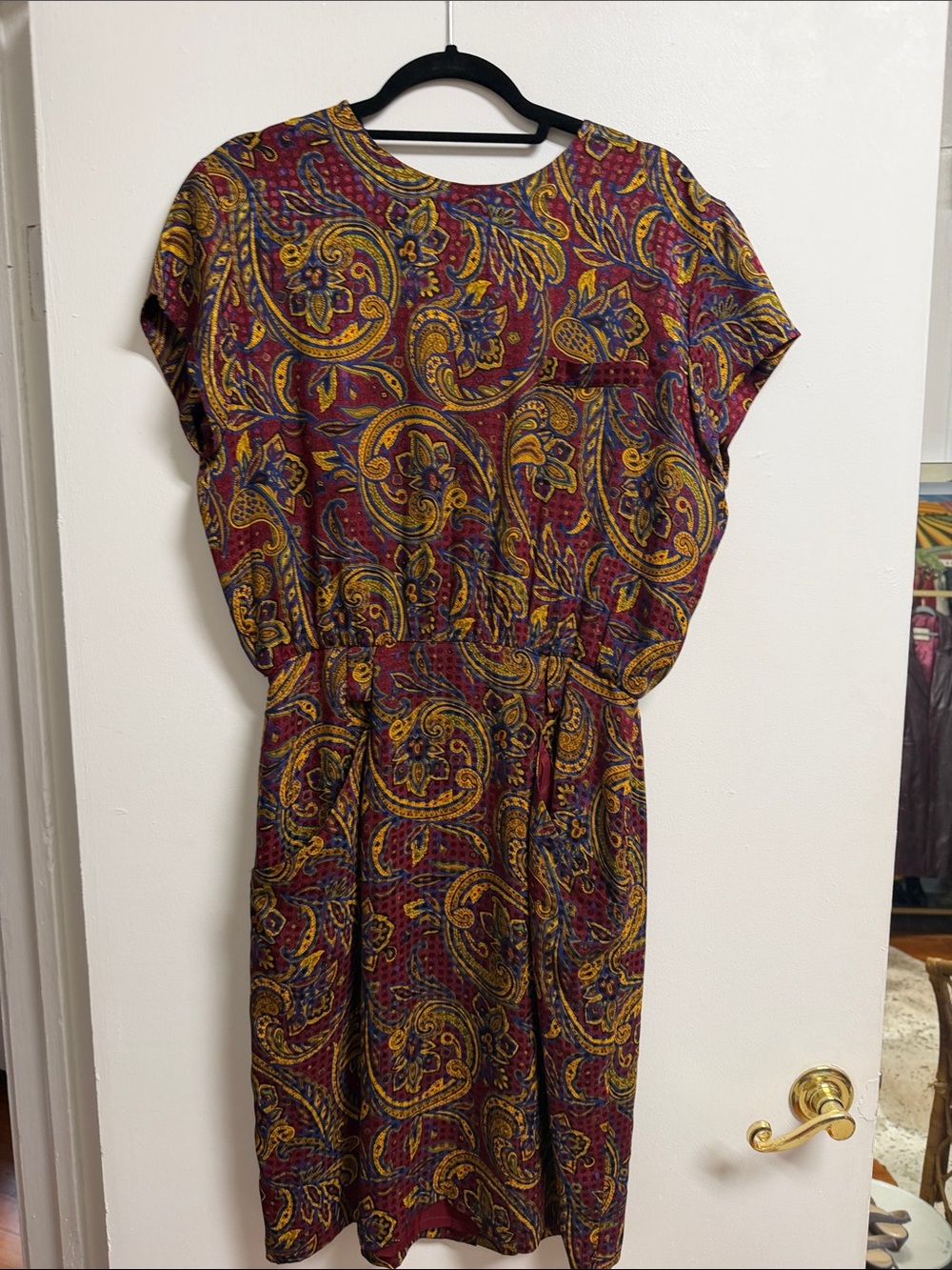 Anne Klein II Vintage Burgundy Gold Paisley Short-Sleeve Dress 12 M